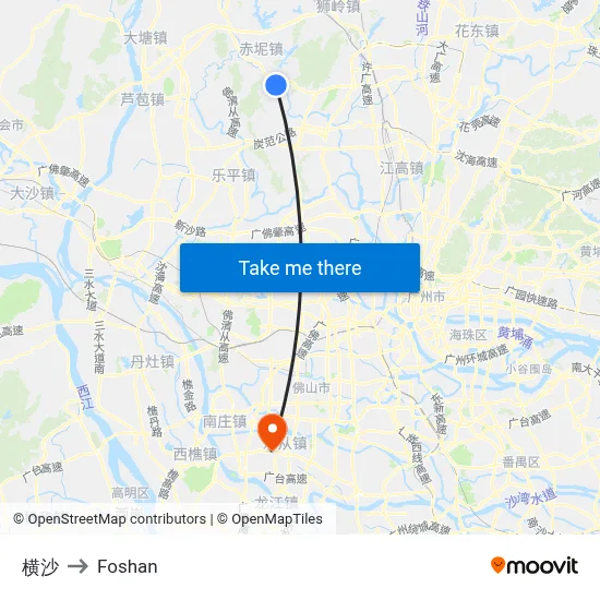 Hengsha to Foshan map