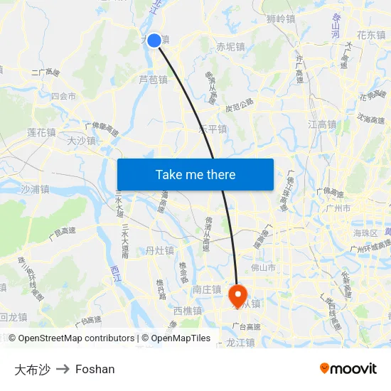 Da Bu Sha to Foshan map