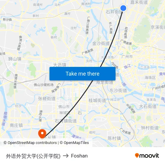 Foreign Language and Trade University (Open College) to Foshan map
