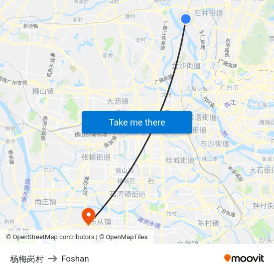 Yangmeigang Village to Foshan map