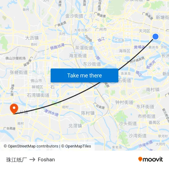 Pearl River Paper Factory to Foshan map