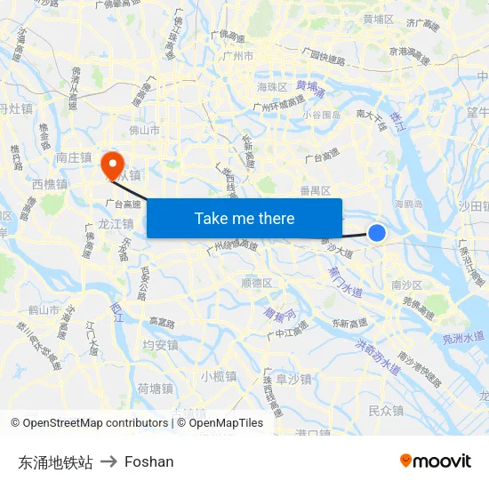 东涌地铁站 to Foshan map