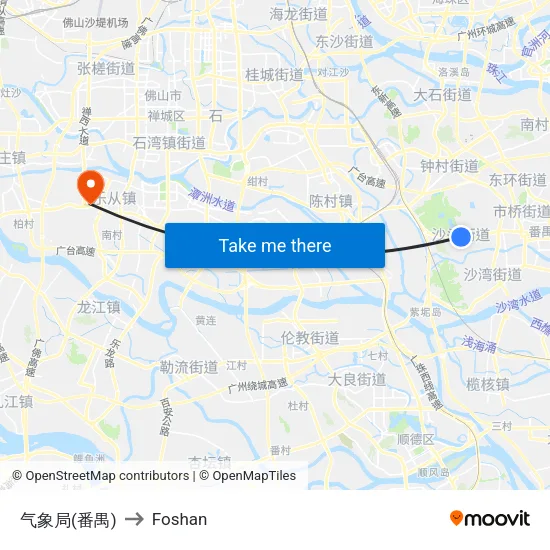 Weather Bureau (Panyu) to Foshan map