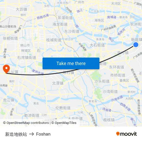 Xinzao Metro Station to Foshan map