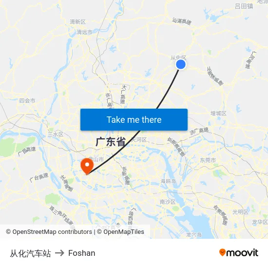 从化汽车站 to Foshan map