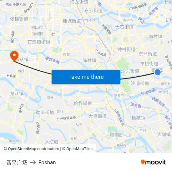 Panyu Square to Foshan map