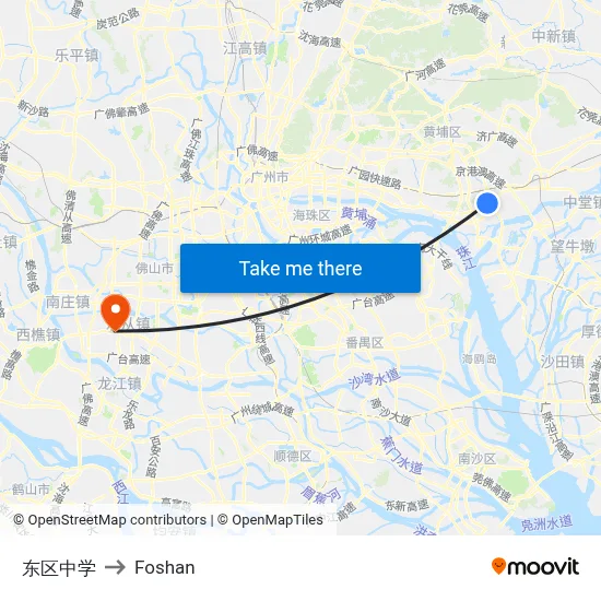 East District Middle School to Foshan map