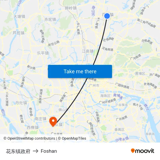 Huadong Town Government to Foshan map