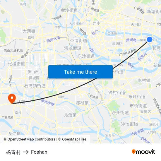 Yangqing Village to Foshan map