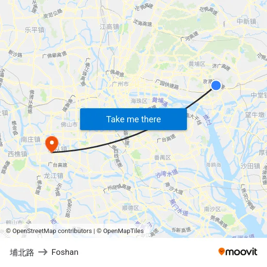 Pubei Road to Foshan map