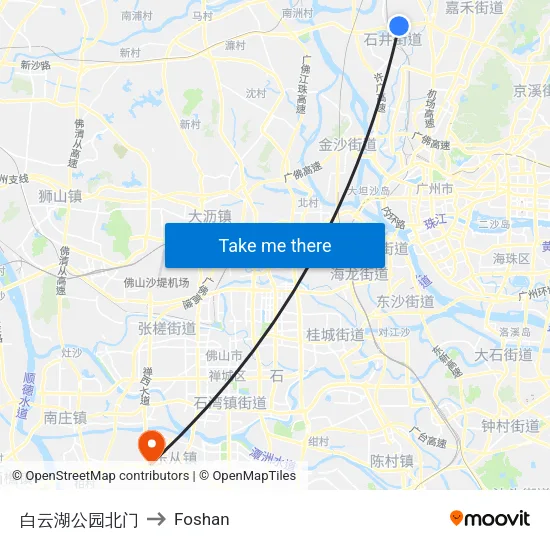 White Cloud Lake Park North Gate to Foshan map