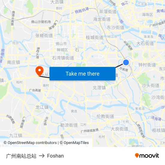 广州南站总站 to Foshan map