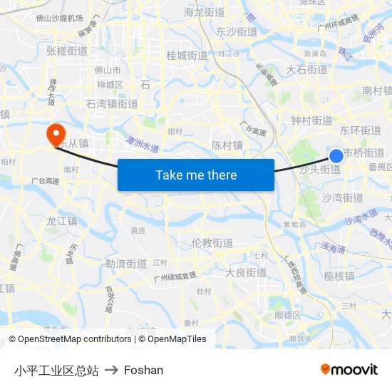 小平工业区总站 to Foshan map