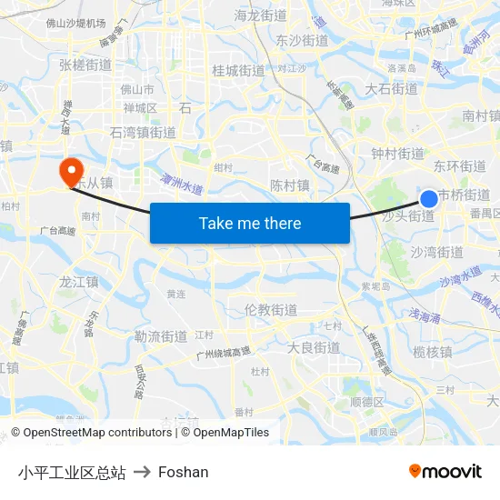 Xiaoping Industrial Zone Terminal to Foshan map