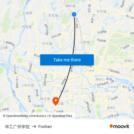 Guangzhou College of South China University of Technology to Foshan map