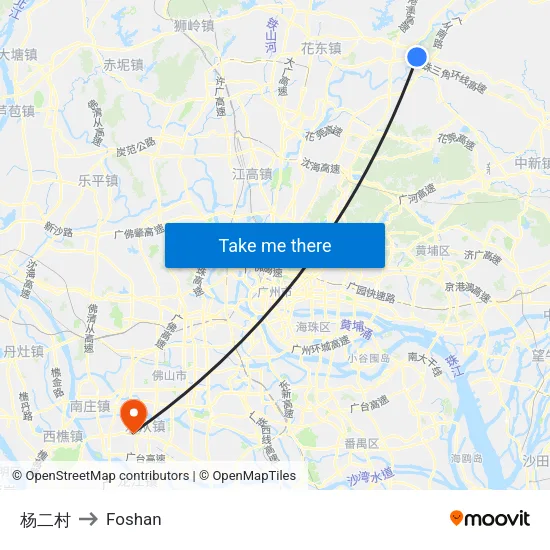 Yang Er Village to Foshan map
