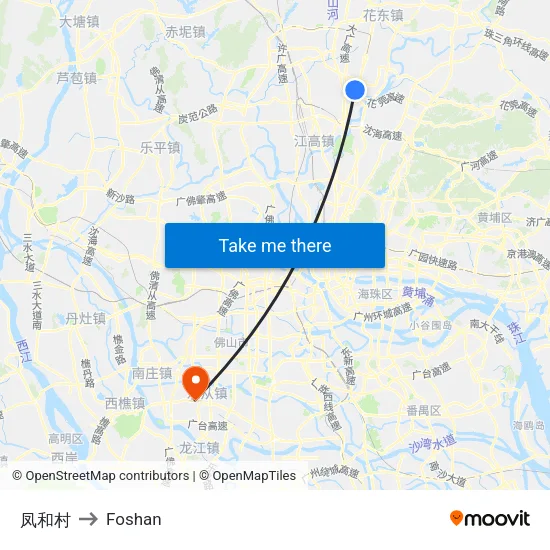 Fenghe Village to Foshan map