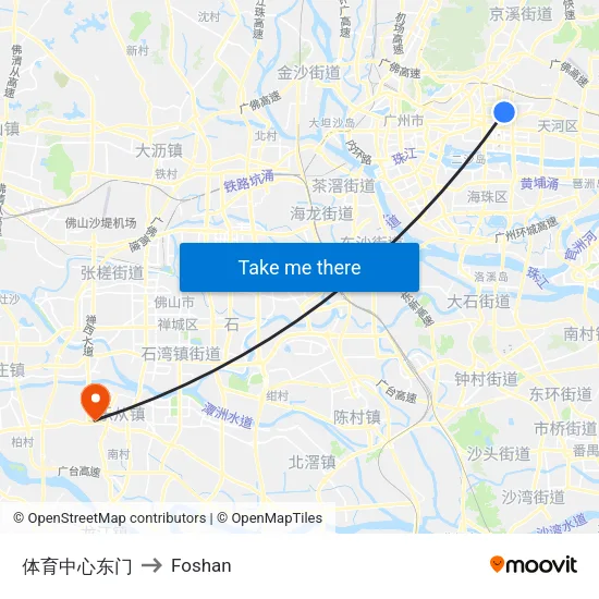 Sports Center East Gate to Foshan map