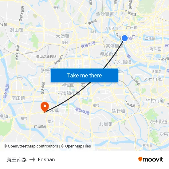 Kangwang South Road to Foshan map
