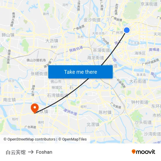 Baiyun Hotel to Foshan map