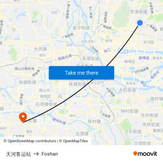Tianhe Bus Station to Foshan map
