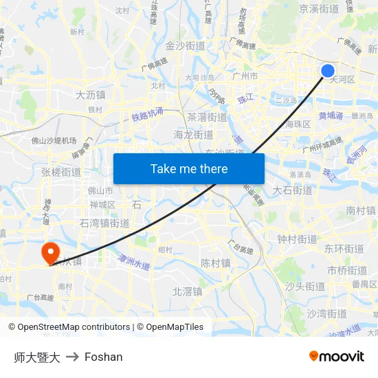 师大暨大 to Foshan map
