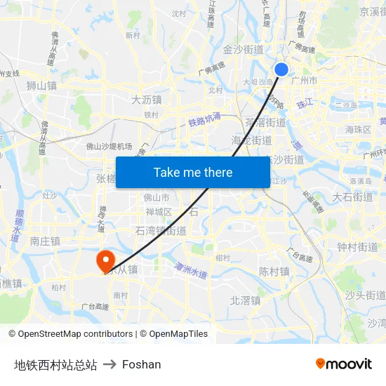 Metro Xicun Station Terminal to Foshan map