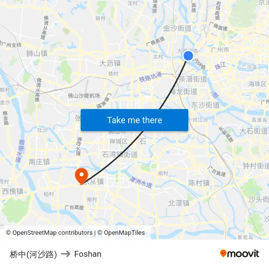 Qiaozhong (Hesha Road) to Foshan map