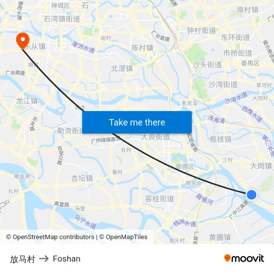 Fangma Village to Foshan map