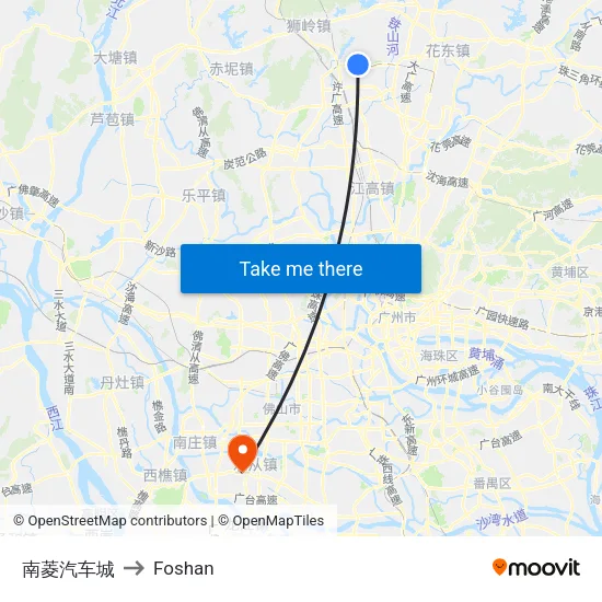Nanling Auto City to Foshan map