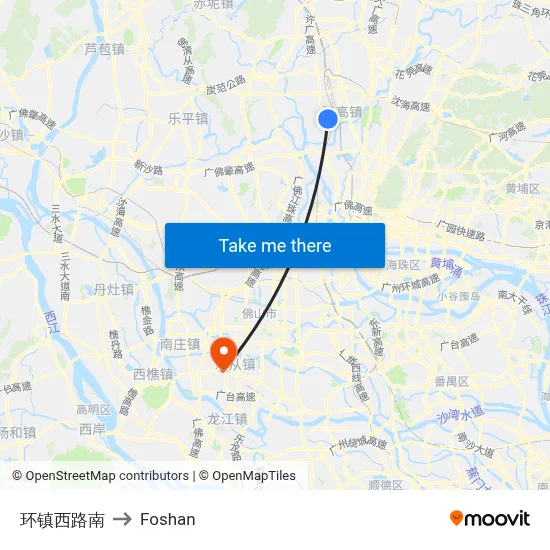 Huanzhen West Road South to Foshan map