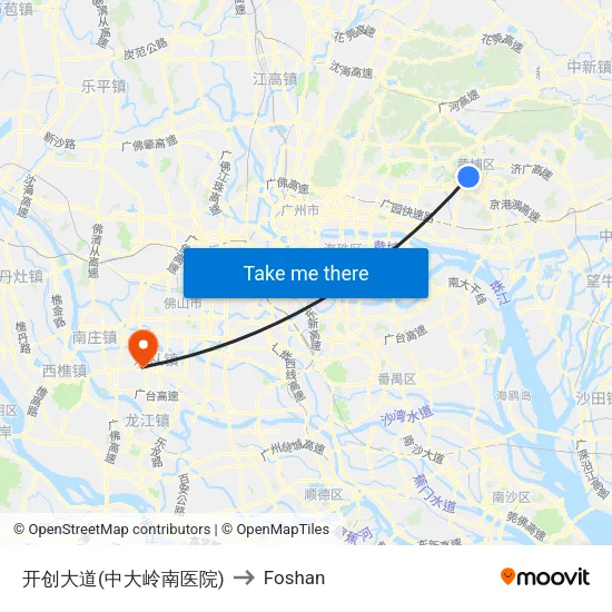 Kaichuang Avenue (Zhongda Lingnan Hospital) to Foshan map