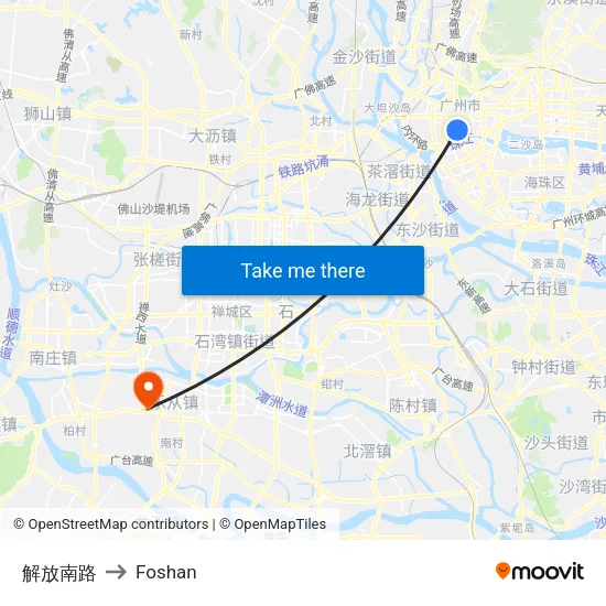 Jiefang South Road to Foshan map