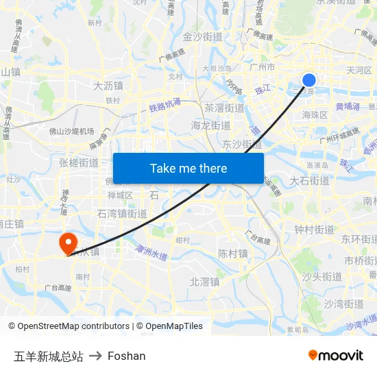 Wuyang New City Terminal to Foshan map