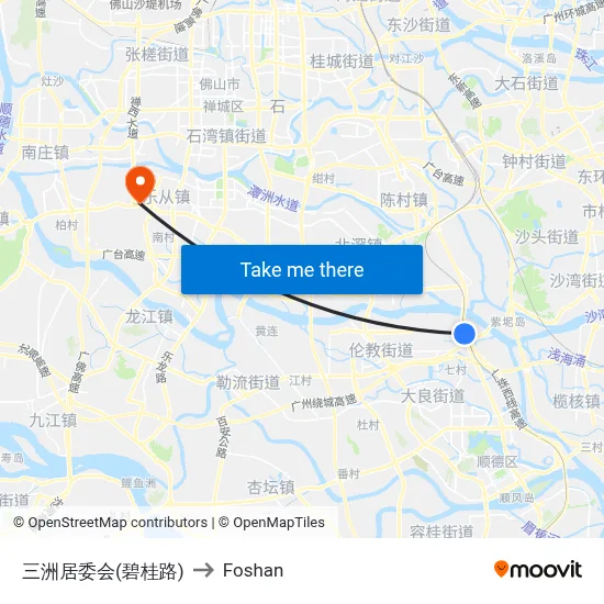 Sanzhou Committee (Bigui Road) to Foshan map