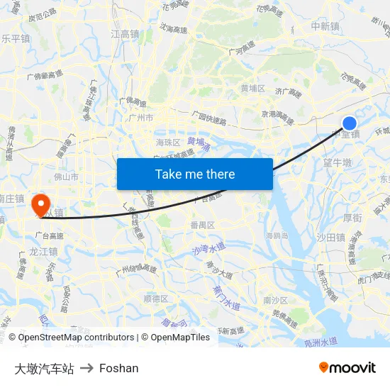 Dadun Bus Station to Foshan map