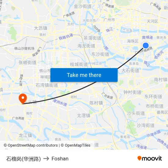 Shiliugang (Huazhou Road) to Foshan map