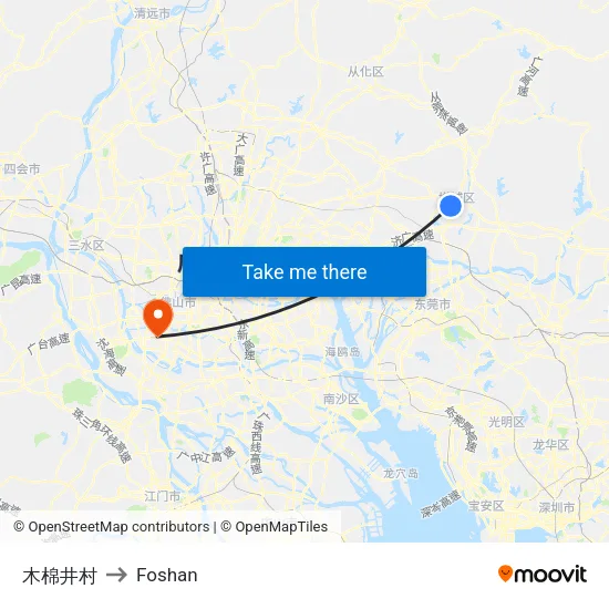 Mumujing Village to Foshan map