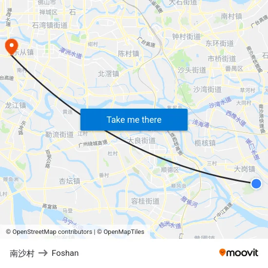 Nansha Village to Foshan map