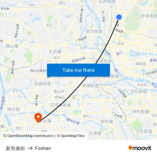 Xinshi South Street to Foshan map