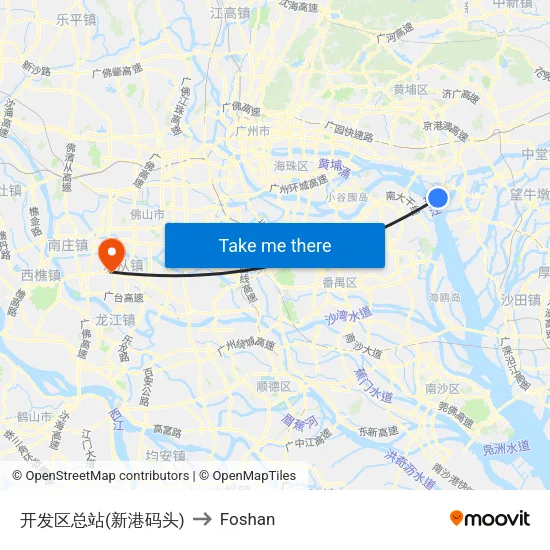 Development Zone Terminal (Xingang Wharf) to Foshan map