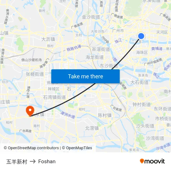 Wuyang New Village to Foshan map