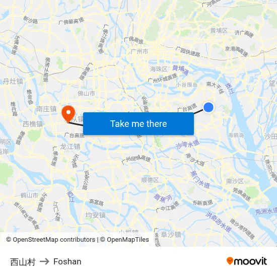 Xisan Village to Foshan map