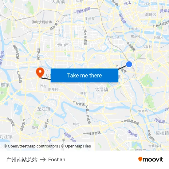 Guangzhou South Station Terminal to Foshan map