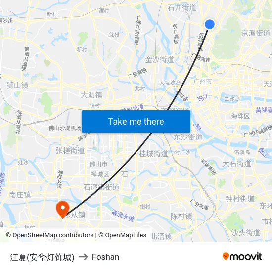 Jiangxia (Anhua Lighting City) to Foshan map