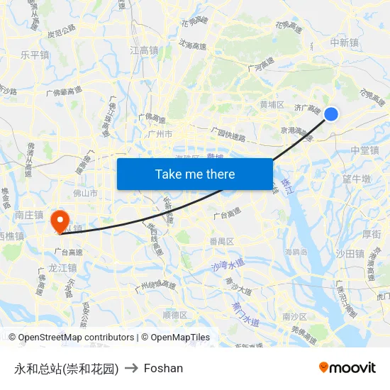 Yonghe Terminal (Chonghe Garden) to Foshan map