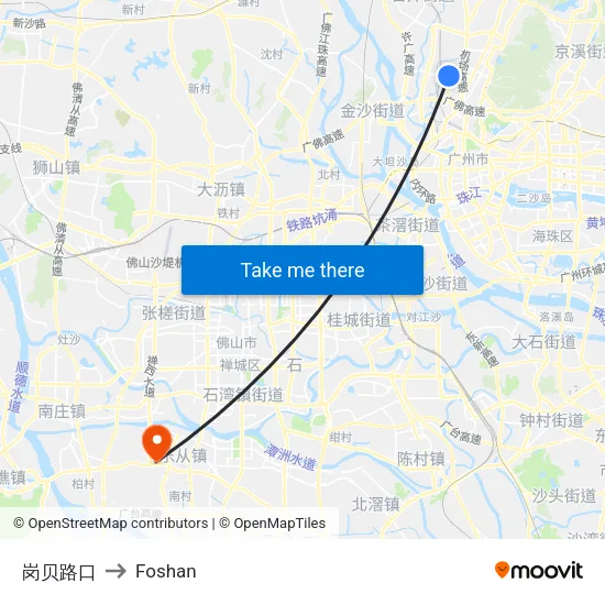 Gangbei Intersection to Foshan map