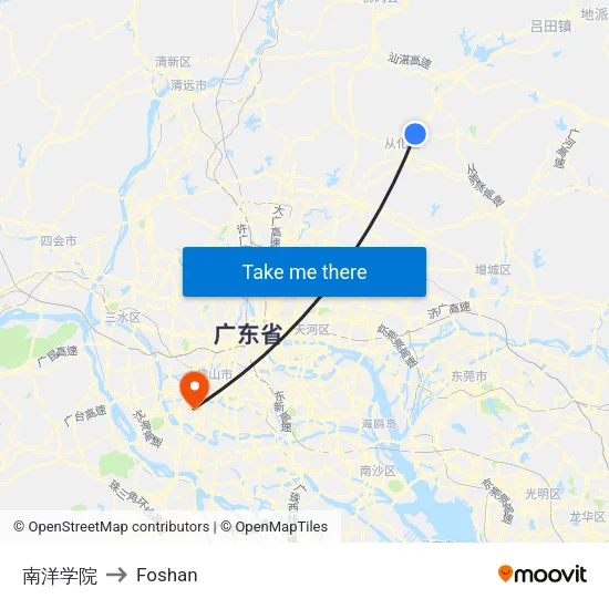 Nanyang Institute to Foshan map