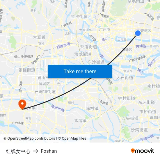 Hong Xiannu Center to Foshan map