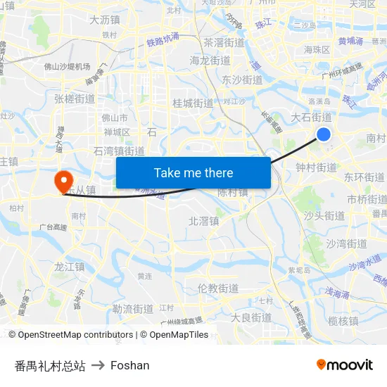 Panyu Licun Terminal to Foshan map